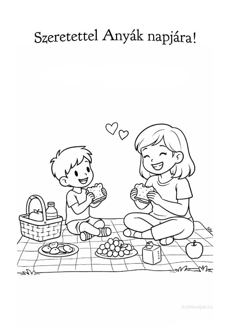 Ingyenes nyomtatható színező. Piknik anyával