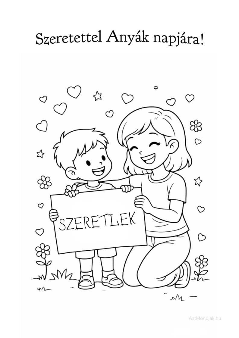 Nyomtatható anyák napi színező. Szeretlek Édesanyám