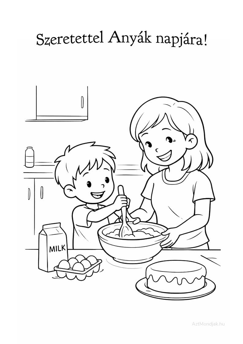 Anyák napi színező. Tortasütés